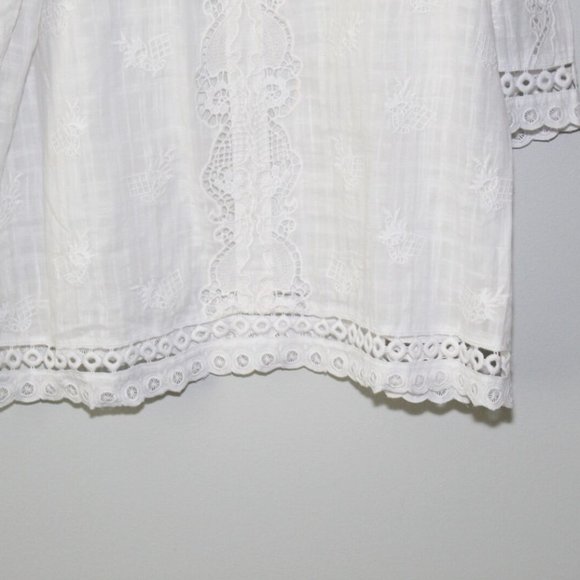 Chico's Lace Crochet Eyelet Trim Blouse White Peasant Top Size 3 16/18 H13471 - Picture 3 of 12